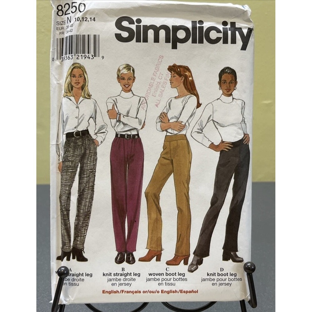 Vintage 1998 Simplicity 8250 Pants Sewing Pattern Sz 10 12 14 Straight Boot Leg